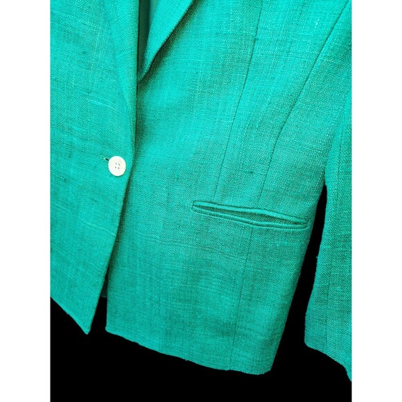 Vintage Liz Claiborne 100% Silk Tweed Blazer Green Boxy Single Button Jacket 6 - Picture 12 of 15